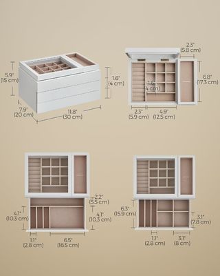 Boîte à bijoux en bois à couvercle transparent à 3 couches en forme de rectangle pour les besoins de stockage personnalisés