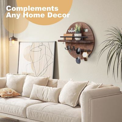 Organisateur de porte-clés et porte-poste en bois rond pour l'entrée, le couloir, la cuisine et le bureau