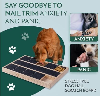 OEM Boîte à gratter pour ongles de chien en bois avec diviseur de nourriture Boîte en bois de pin personnalisée