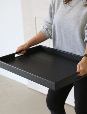 Plateau de cuisson en bois de noyer rectangulaire avec poignées sur demande