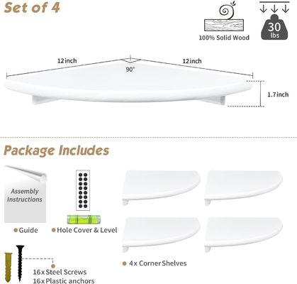 Décoration personnalisée de salon Ensemble de 4 rayons rondes blanches étagères flottantes pour mur