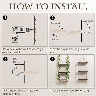 Accueil Meubles de 3 niveaux Étagère suspendue à la paroi en macramé avec étagères flottantes en bois