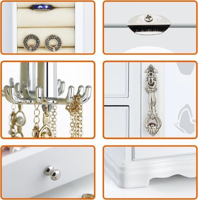 Boîte à bijoux en bois massif blanc faite à la main avec 4 tiroirs