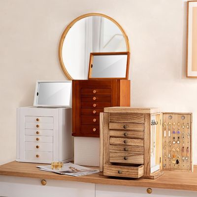 Boîte à bijoux en bois de 7 couches avec miroir pour boucles d'oreilles Bracelet Collier Ringe de montre