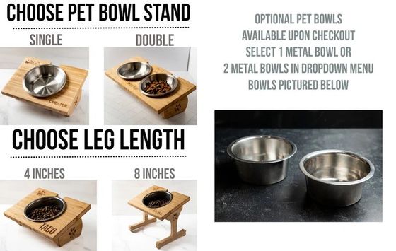 15 degrés d'inclinaison Pet Bowl Stand Impression sur bois personnalisée Laser gravure deux bols amovibles