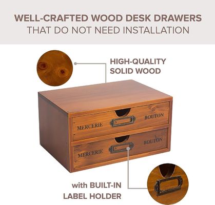 Organisez vos fournitures de bureau avec style avec une boîte de rangement en bois rustique et 4 tiroirs