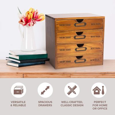 Organisez vos fournitures de bureau avec style avec une boîte de rangement en bois rustique et 4 tiroirs