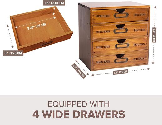 Organisez vos fournitures de bureau avec style avec une boîte de rangement en bois rustique et 4 tiroirs