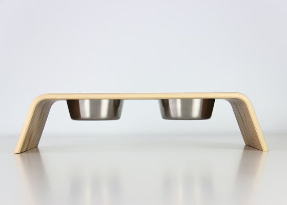 202407 Cadeau pour animaux de compagnie personnalisé en bois avec deux bols en acier inoxydable