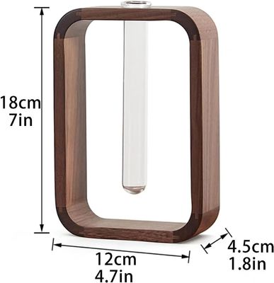 Décoration de plantes de jardin Porte-plante de vase en verre transparent Petite taille Noix Rectangle cadre en bois Table à fleurs