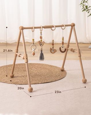 2407Frame Activité Gym Bar suspendu Jouets pour bébés Gym en bois pour bébés avec 4 jouets de votre couleur