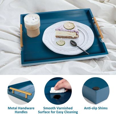 Plateau à injection en bois de couleur claire ou plateau ottoman grand personnalisé avec 4 sous-vêtements