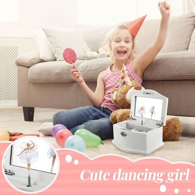 Boîte à bijoux de ballerine en bois blanc moyen avec miroir pour une organisation personnalisée