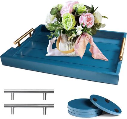 Plateau à injection en bois de couleur claire ou plateau ottoman grand personnalisé avec 4 sous-vêtements