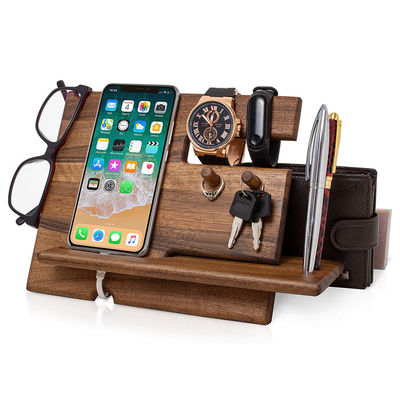 Porteur de téléphone portable personnalisé gravé au laser en bois avec un support de téléphone et un emplacement pour stylo