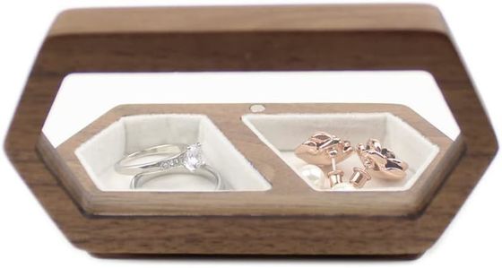 Boîte à anneaux faits à la main avec couvercle transparent en velours blanc et impression brûlée