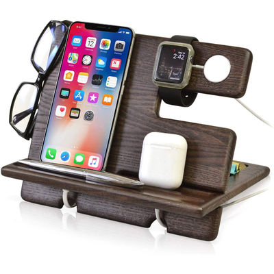 Support de téléphone portable de bureau en bois multifonctionnel avec impression de logo personnalisé