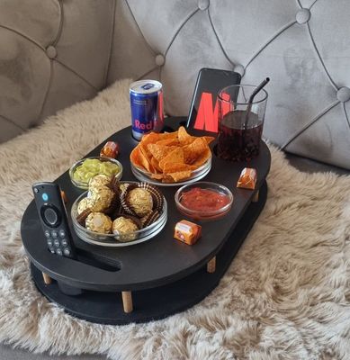 202406 Bar de canapé noir avec 4 bols en verre