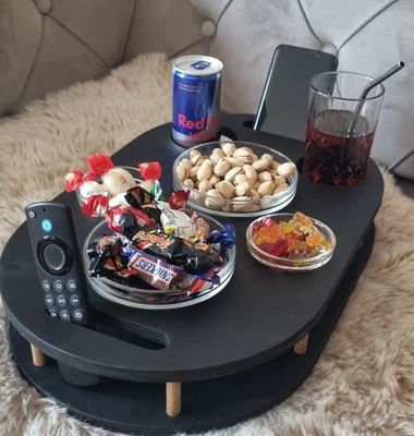 202406 Bar de canapé noir avec 4 bols en verre