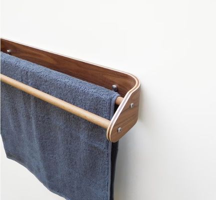 Barre à serviettes en bois double sur mesure Porte-serviettes de bain moderne avec étagère en bois montée sur le mur