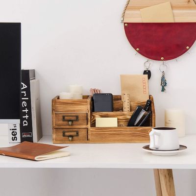 Organiseur de table fait à la main pour bureau en bois