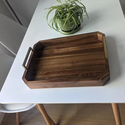 Cuisine Restaurant plateau en bois avec poignées en métal poli en or Noix