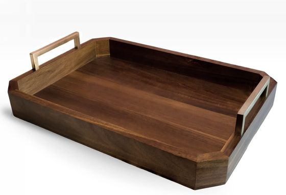 Cuisine Restaurant plateau en bois avec poignées en métal poli en or Noix