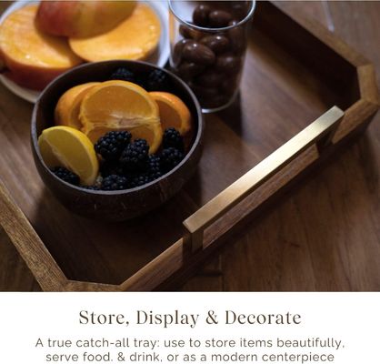 Cuisine Restaurant plateau en bois avec poignées en métal poli en or Noix