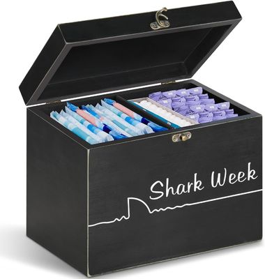 Caisse de stockage de tampons de la semaine du requin avec couvercle de plateau Organiseur de produits féminins sculpté en bois