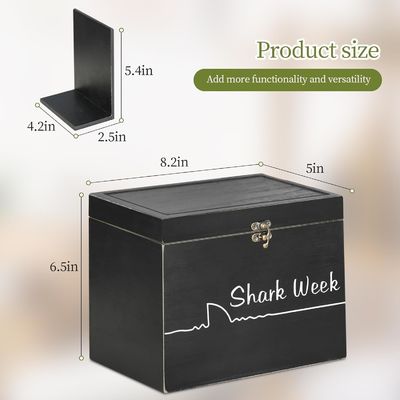 Caisse de stockage de tampons de la semaine du requin avec couvercle de plateau Organiseur de produits féminins sculpté en bois