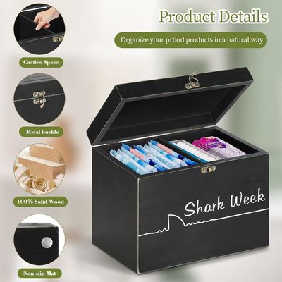 Caisse de stockage de tampons de la semaine du requin avec couvercle de plateau Organiseur de produits féminins sculpté en bois