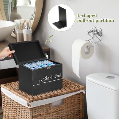 Caisse de stockage de tampons de la semaine du requin avec couvercle de plateau Organiseur de produits féminins sculpté en bois