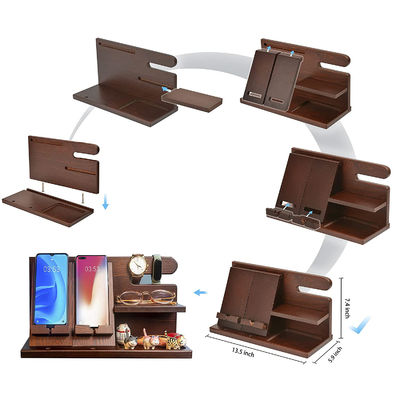 Logo personnalisé Organiseur de téléphone en bois pour hommes Portemonnaie Station d'accueil de montres