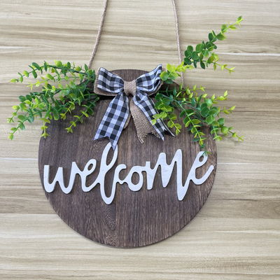 Porte d'entrée en bois Bienvenue Plaque murale pour la décoration intérieure Forme ronde sur mesure