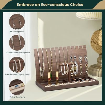 BAMBOO Collier porte- bijoux en bois Affichage Stand pour le bracelet Montres Anneaux Boucles d'oreilles