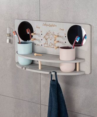 Thème d'amour Station de brossage des dents pour enfants avec miroir en bois et économie d'espace