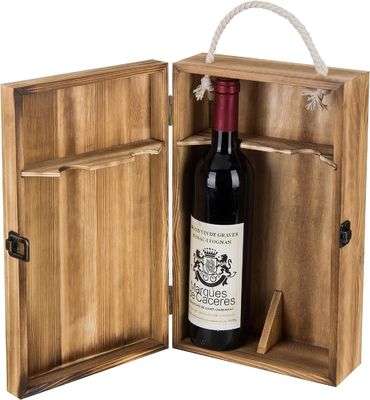 Boîtes cadeaux à vin à double bouteille en bois rustique écologique à couvercle personnalisable
