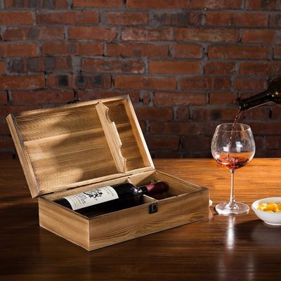 Boîtes cadeaux à vin à double bouteille en bois rustique écologique à couvercle personnalisable