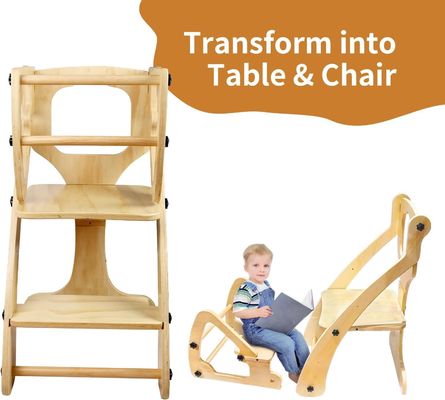 Impression à l'écran de soie Impression en bois brûlé pour bébé hauteur réglable Tabouret d'escalier de cuisine avec rails de sécurité