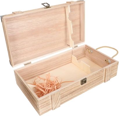Boîte à vin en bois de pin faite à la main avec couvercle pour conteneurs vides décoratifs de taille personnalisée