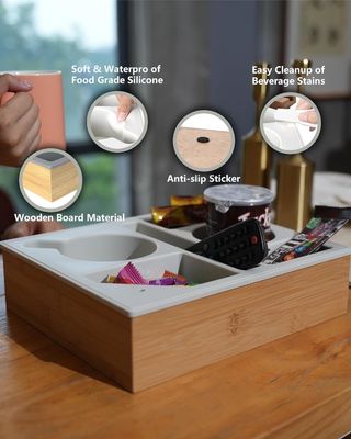 Porte-téléphone rotatif Porte-coupe couchette porte-coupe en bambou en silicone en bois organisateur de plateau pour les collations personnalisé Logo acceptable