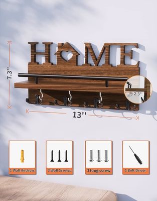 Double rangée en bois de courrier et porte-clés pour l'organisateur d'entrée décoratif mural