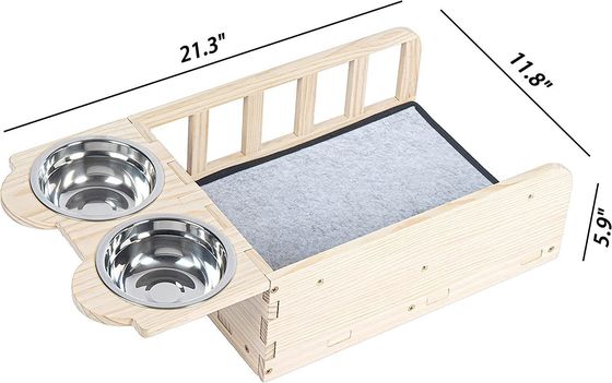 Moderne Design Style Monté sur le mur en bois étagère d'alimentation pour chat avec deux bols Service personnalisé