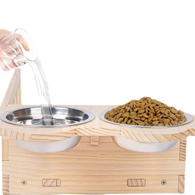 Moderne Design Style Monté sur le mur en bois étagère d'alimentation pour chat avec deux bols Service personnalisé
