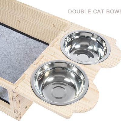 Moderne Design Style Monté sur le mur en bois étagère d'alimentation pour chat avec deux bols Service personnalisé