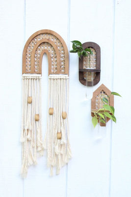 Planteur hydraulique Boho suspendu au mur Planteur mural avec sérigraphie/brûlé