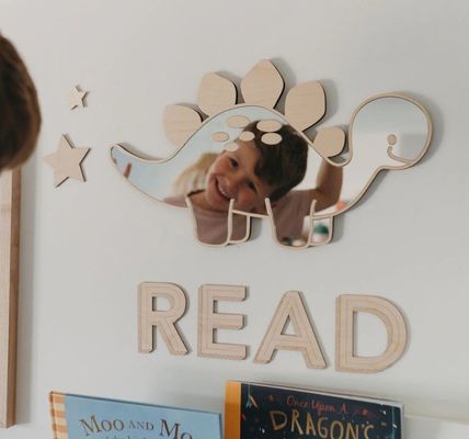 Logo personnalisé en bois en forme de dinosaure cadre miroir avec cadre en bois et en bois