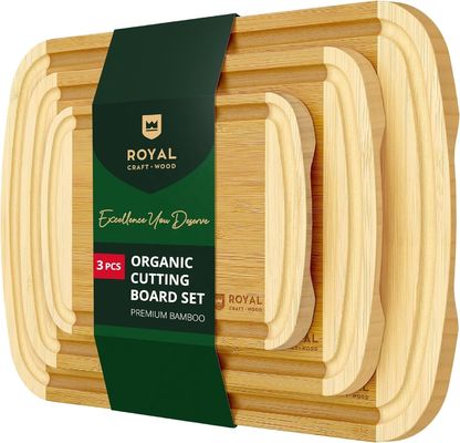 Tableau de coupe en bois de bambou rectangulaire avec accessoires de cuisine inclus