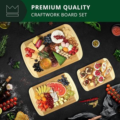 Tableau de coupe en bois de bambou rectangulaire avec accessoires de cuisine inclus