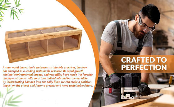 Organiseur de sacs à thé en bois avec impression gravée au laser et fenêtre de verre acrylique transparente